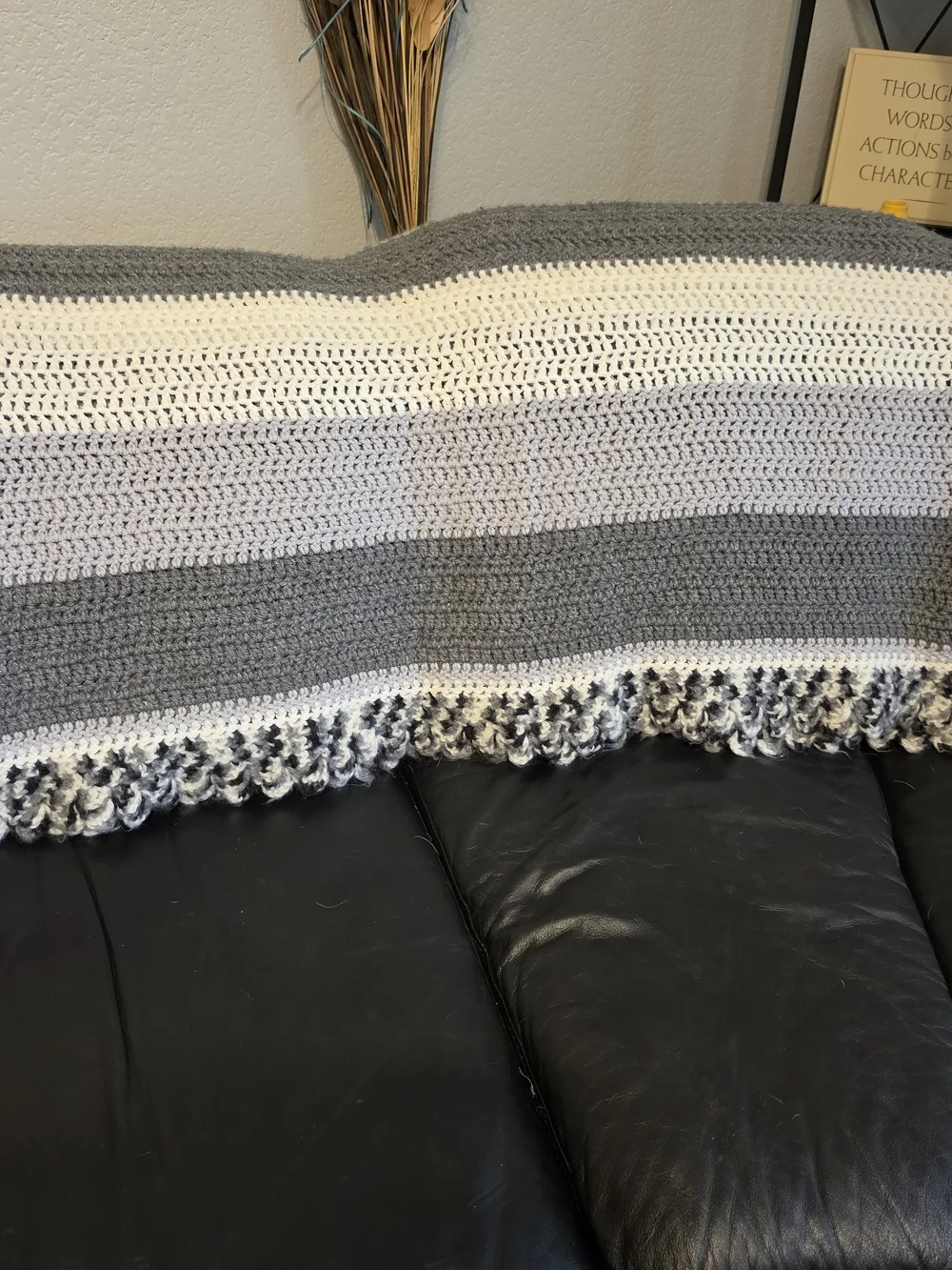 Handmade Grey and White Crochet Throw Blanket - Cozy Home Bedding